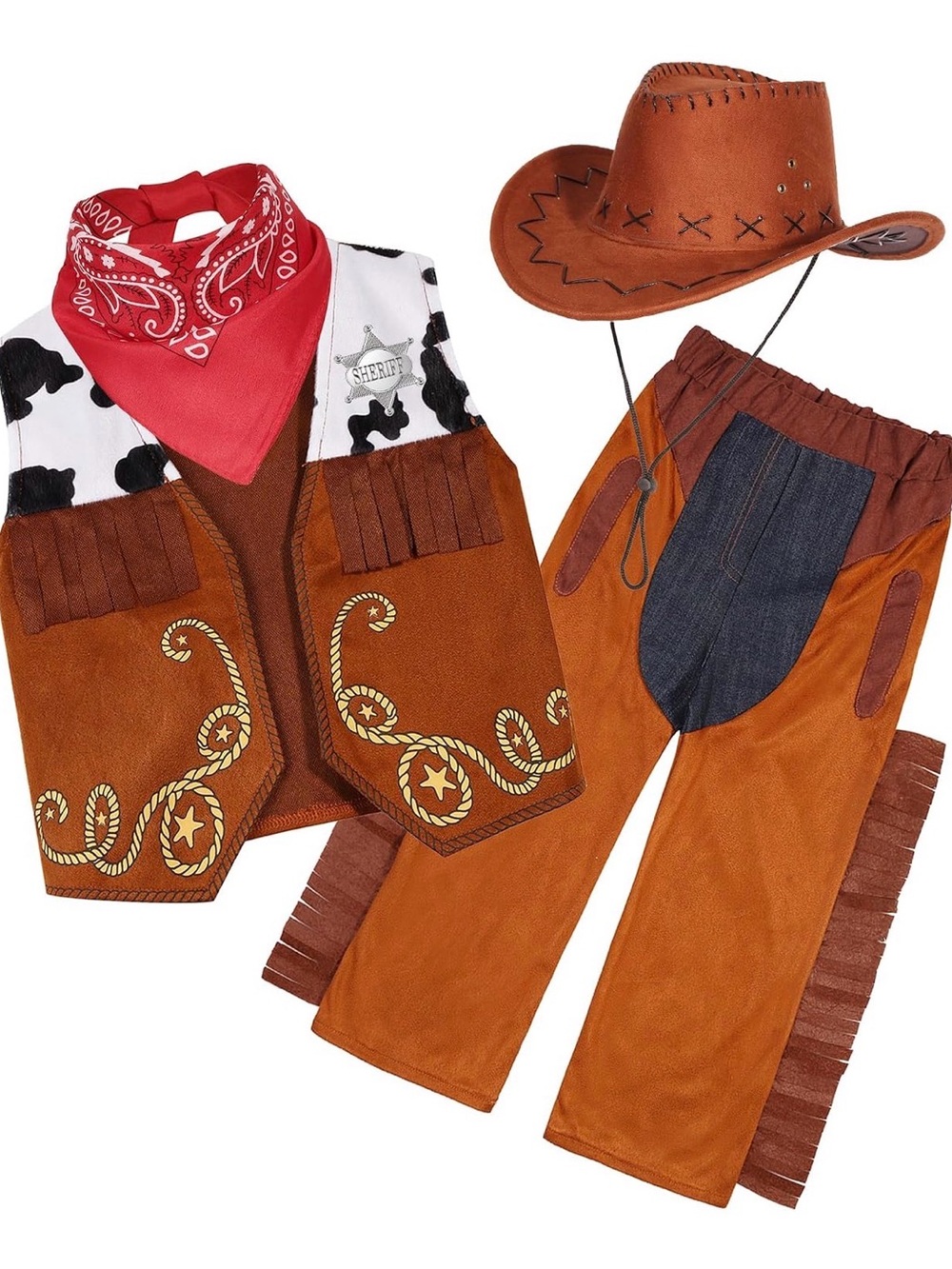 Kids Cowboy Costume Set with Brown Vest, Pants & Hat